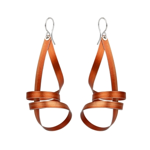 Orange long ribbon drop earrings