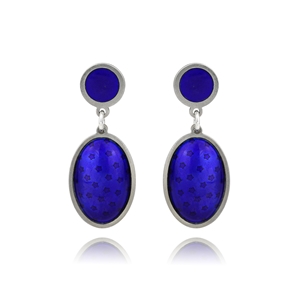 Blue enamel oval star earrings