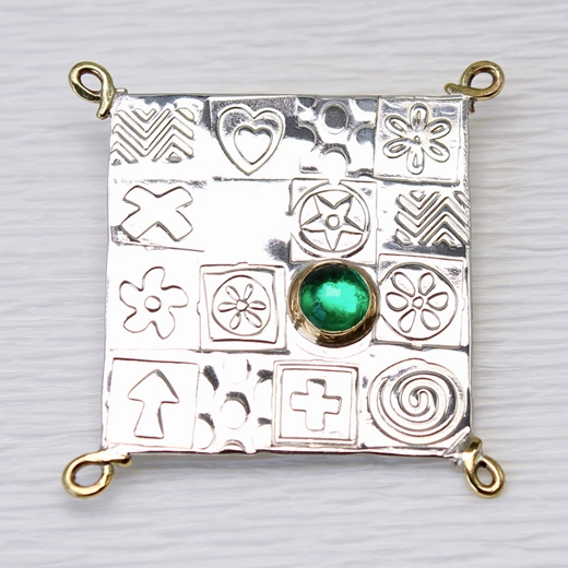 Square brooch, sterling silver, green spinel, no.2