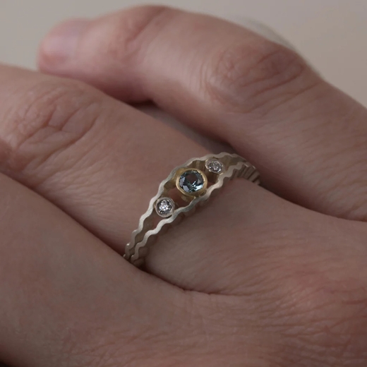 Strata Three Stone Blue Sapphire Ring - worn