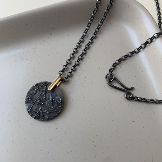 oxidised erba pendant with gold